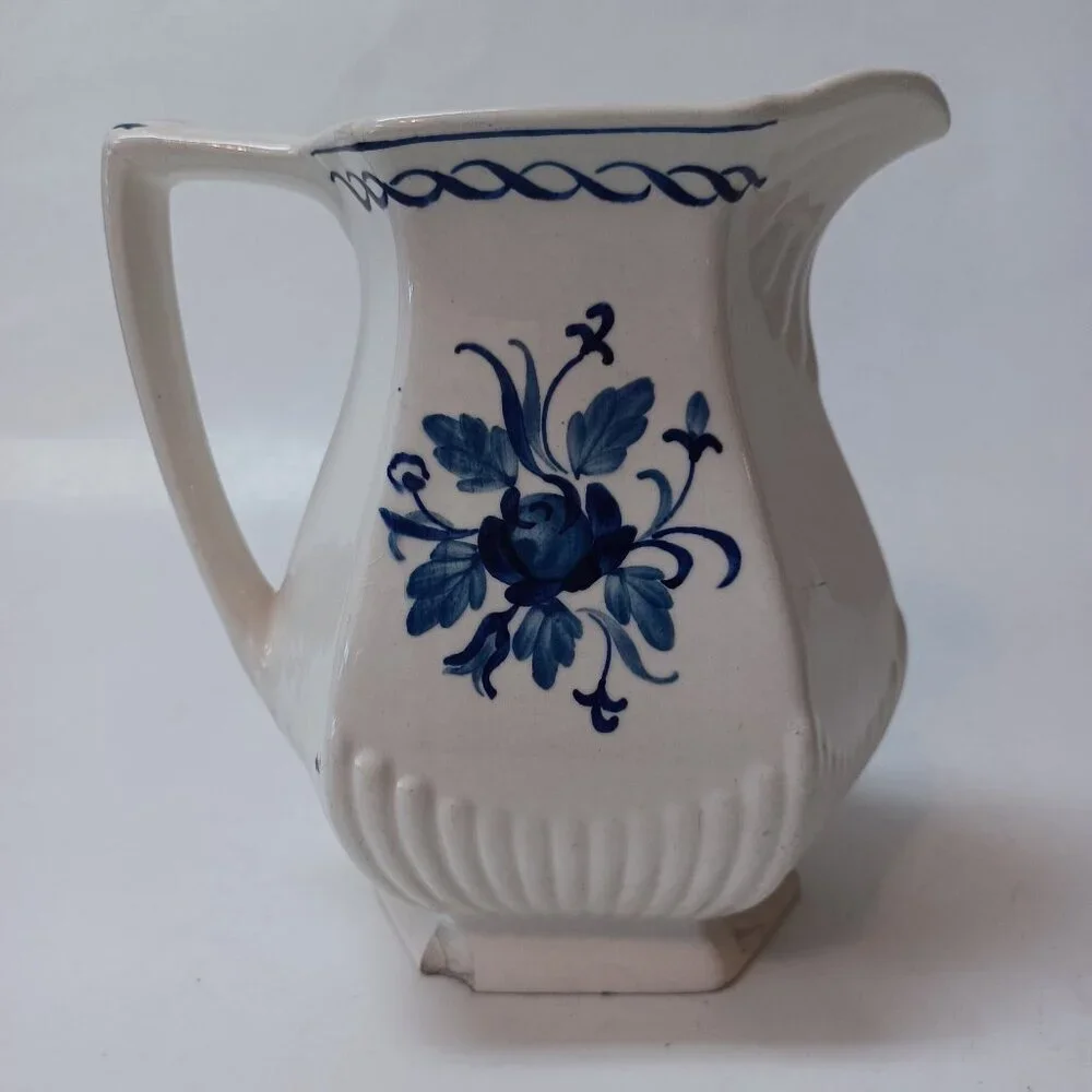 William Adams Baltic‎ Blue Floral Pitcher Real English Ironstone Small Chip